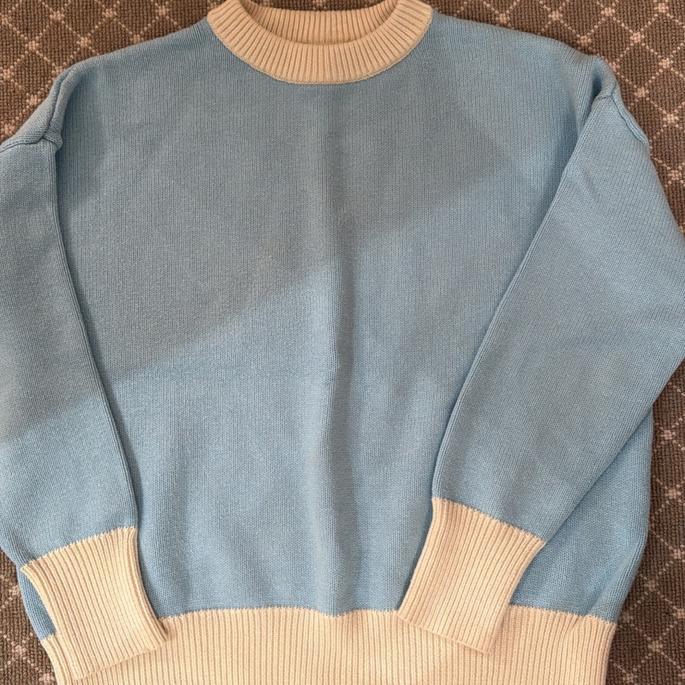Minnow Blue and Cream Knit Sweater in Bright Blue